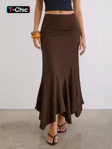 Women's Mermaid Hem Skirt, Slim-Fitting Irregular Design, Solid Color Long Skirt, Fashionable and Stylish, Perfect for Various Occasions