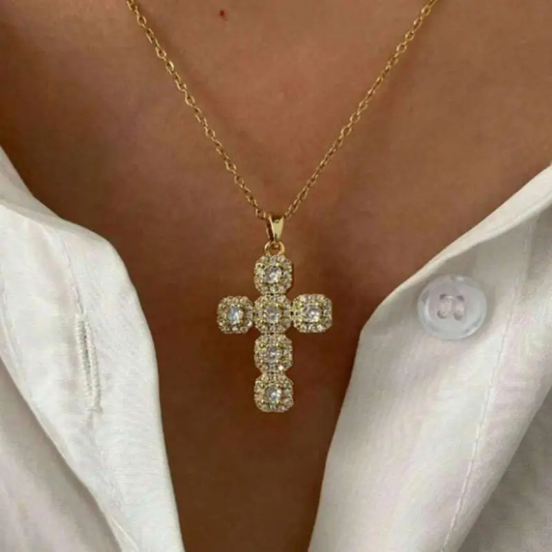 Cross Pendant Necklace for Women, Cross Charm Necklace, Stainless Steel Jewelry for Party, Daily Clothing Decor, Trendy All-match & Exquisite Jewelry for Birthday Gift, Stainless Steel Necklaces, Modern Versatile Accessories