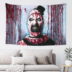 Falqeud Terrifier 2 Horror Tapestry Wall Hanging - Gothic Blood Splatter Design with Menacing Character,