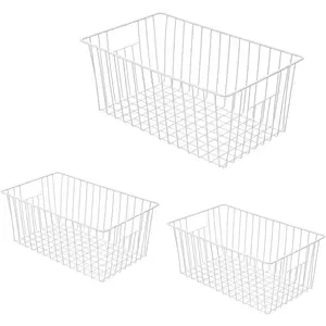 16Lx12W inch Wider Freezer Organizer Baskets Container, Deep Wire Chest Upright Refrigerator Divider Bins with-in Handles for Cabinet, Pantry, Closet,(3)