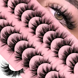 10 Pairs Halloween Cosplay Manga 8D Volume Lasting Wispy False Eyelash Cat Eye Cross Lashes Makeup 3D Mink Lashes Handmade 3D Mink Lashes Full Strip Lashes Soft False Eyelashes Makeup Lashes