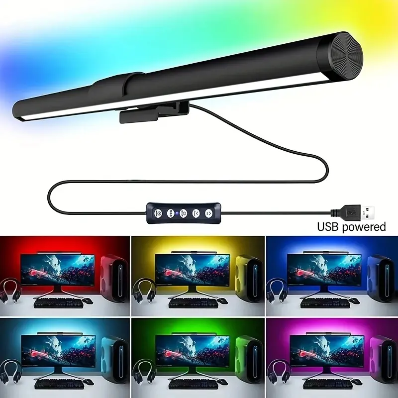 1pc RGB LED Monitor Light Bar, Led Lighted, USB-Powered, Adjustable Brightness, Multi-Color & White Modes, Atmosphere Lighting, Space-Saving Design for Home Office, Gaming, and Reading - Modern Lighting Solution