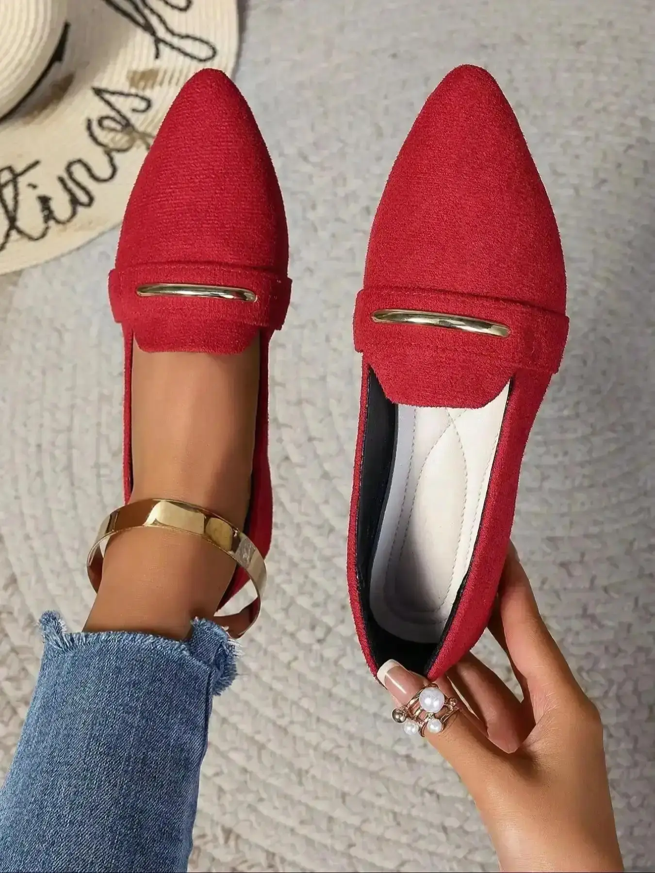 Women's Pointed Toe Fashionable Loafers Comfortable PU Suede Work Shoes Commuter Cute Slip-On Ballet Flats Casual Fashion Office All Seasons footwear lightweight busy day go to minimalist professional Stylish Loafers