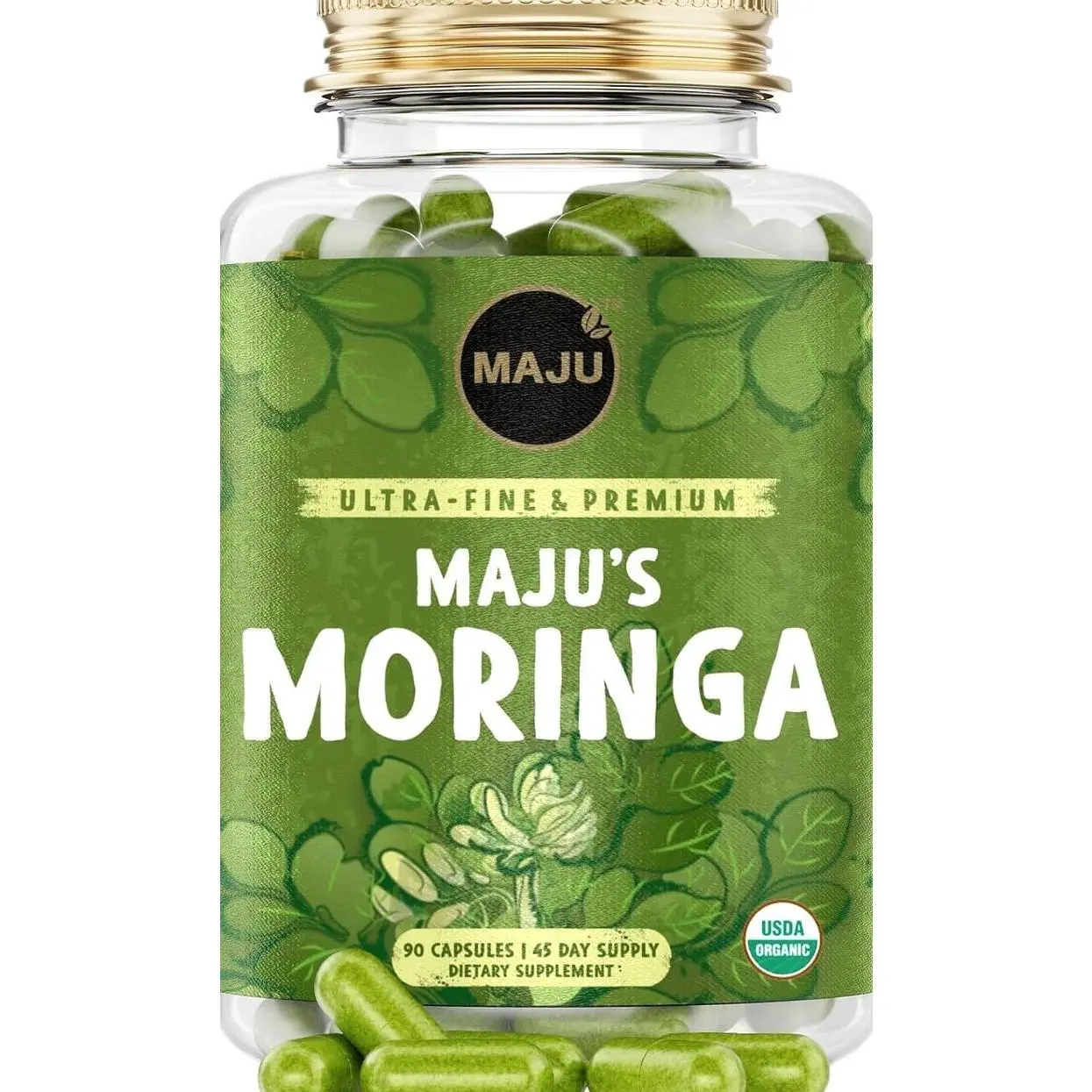 Maju Superfoods Organic Moringa Capsules, Oleifera Leaf, Extra-Fine Quality Moringa Leaves, Dried Drumstick Tree Leaves, Organic Moringa Powder Extract Supplement Capsules from Plant (90 ct)