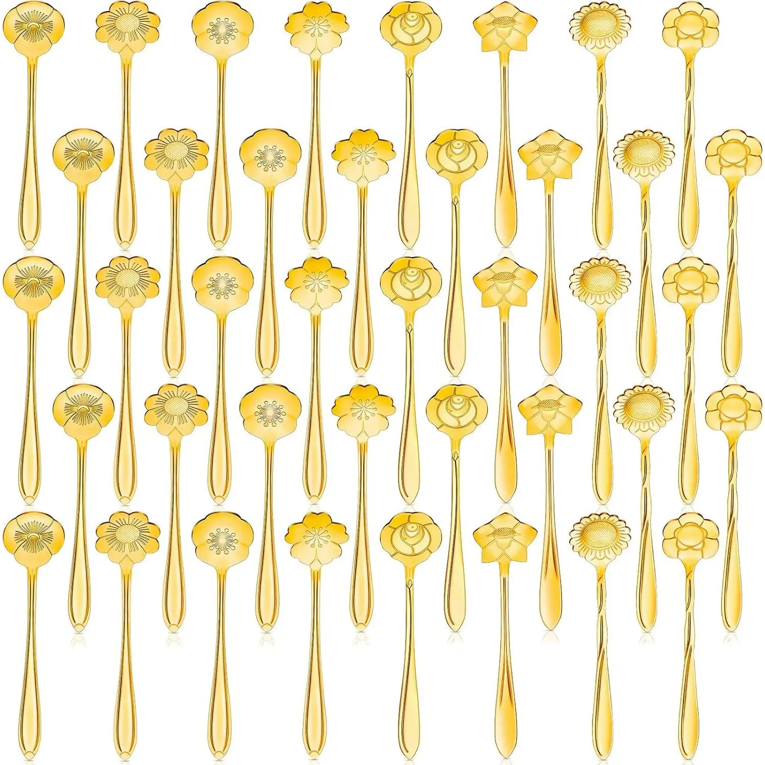 40 Pcs Flower Dessert Spoons Stainless Steel Sugar Stirring Coffee Small Tea Cafe Bar Cute Teaspoon Mini Tableware for Demitasse Espresso (Gold)