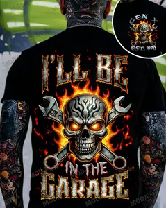 Chaosmoda Generation X Custom Year Skull Garage Tee | I'll Be In The Garage Vintage Mechanic Father's Day T-Shirt
