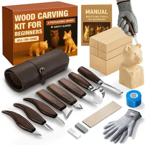 Complete Wood Carving Kit for Beginners - Gift Ready Wood Carving Tools Set Whittling Kit with 8 Wood Carving Knives, Spoon Carving Tools, Wood Blocks, Gloves, Roll Bag and Sharpening Strop