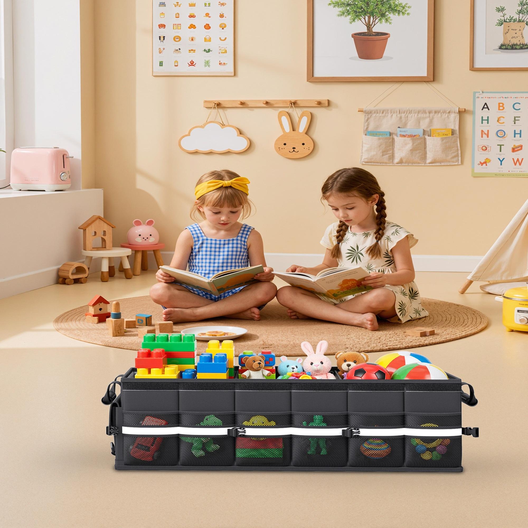 3 Compartment Car Trunk Storage Organizer Medium, Black Foldable Trunk Organizer with Lid and Removable Cooler Bag, Portable Storage Box for Groceries, Sports Gear and Tools, Durable Car Organizer for SUV, Truck and Daily Travel Use