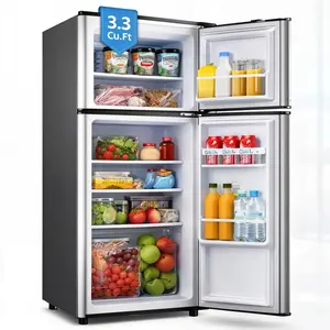 Mini Fridge with Freezer, 3.3 Cu. Ft. Double-Door Small Refrigerator with Adjustable 7-Level Thermostat & Separate Freezer, Dorm Fridge Compact for Kichen, RV, Office, Apartment, Silver mini fridges mini fridge