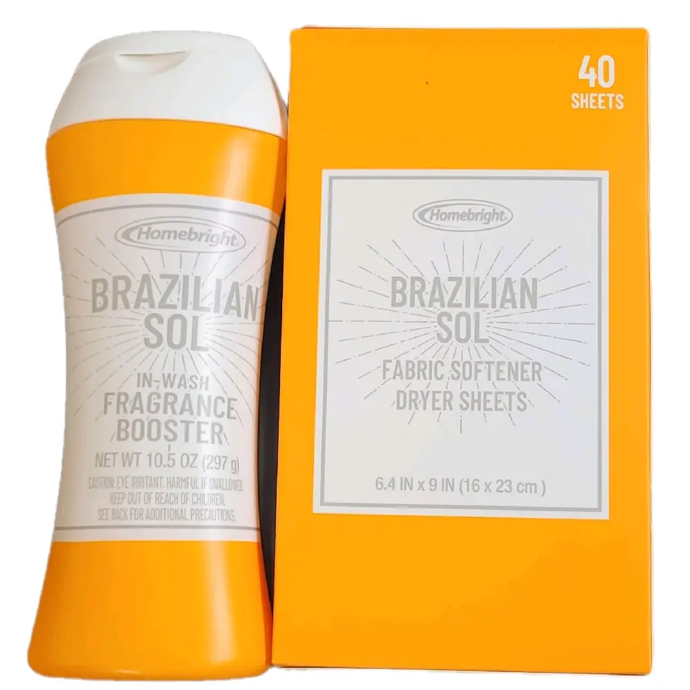 Homebright Brazilian Zol Laundry In-wash Booster 10.5 oz & Dryer Fabric Sheets 40ct 2pc Set For Clothes