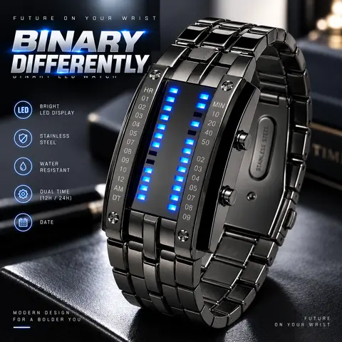 Men's Luminous Date Wristwatch - 36mm Stainless Steel Full Metal Rectangle Sport Quartz Watch, Vacuum-Plated Black, Blue Light Power-Saving LED, Calendar Display, 6-Month Service Indicator, Men's Accessories, Accessories Adults