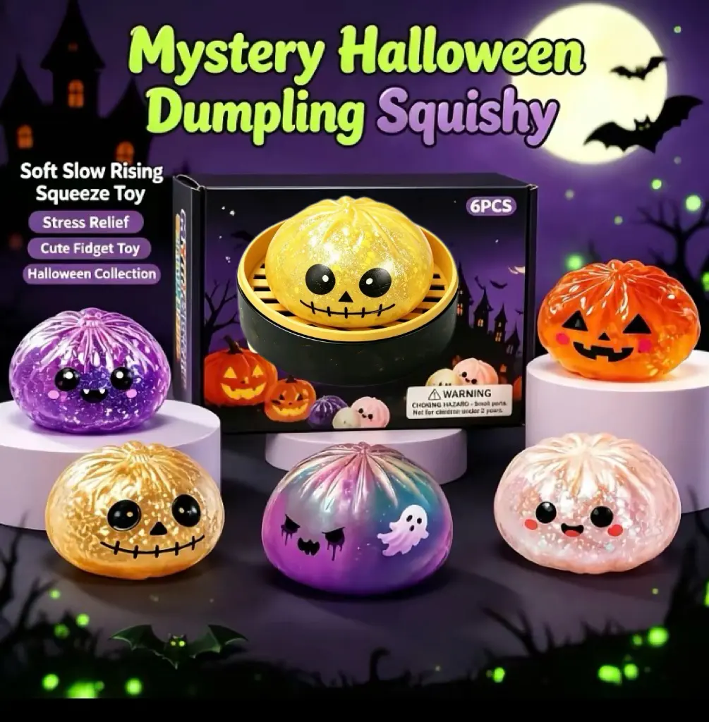 1pc Random Color Spooky Halloween Dumpling Squishy Glitter Toy, Portable Stress Relief Fidget Sensory Toy, Trick-or-Treat Fillers & Holiday Party Gifts, Fidget Toys