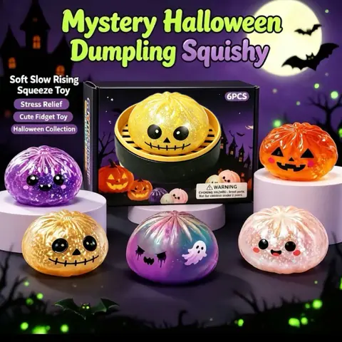 1pc Unisex Glitter Spooky Halloween Dumpling Squishy - Mini Portable Ghost Squishy Stress Relief Fidget Toy, Tactile Play Tool, Trick-or-Treat Filler, Holiday Party Gift, Dumpling Squishies