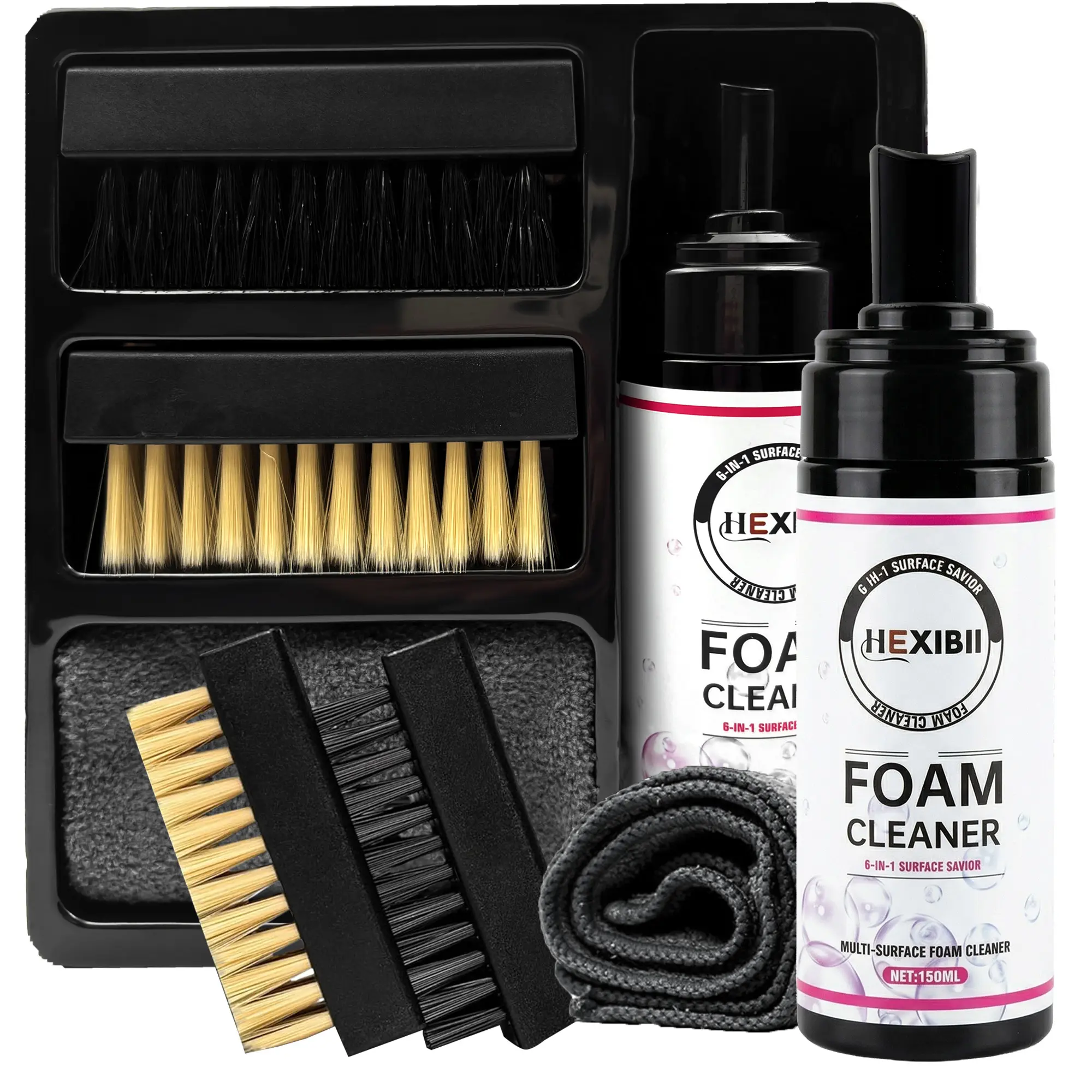 Multi-purpose foam cleaner, sneaker cleaning kit, White sneakers / suede / sports shoes shine with just one wipe,car foamcleaner, cleaning set, 5.3 oz sneaker cleaner (including 2Kbrushes and 1 microfiber towel),leather shoes, suede, boots summerwins,summ