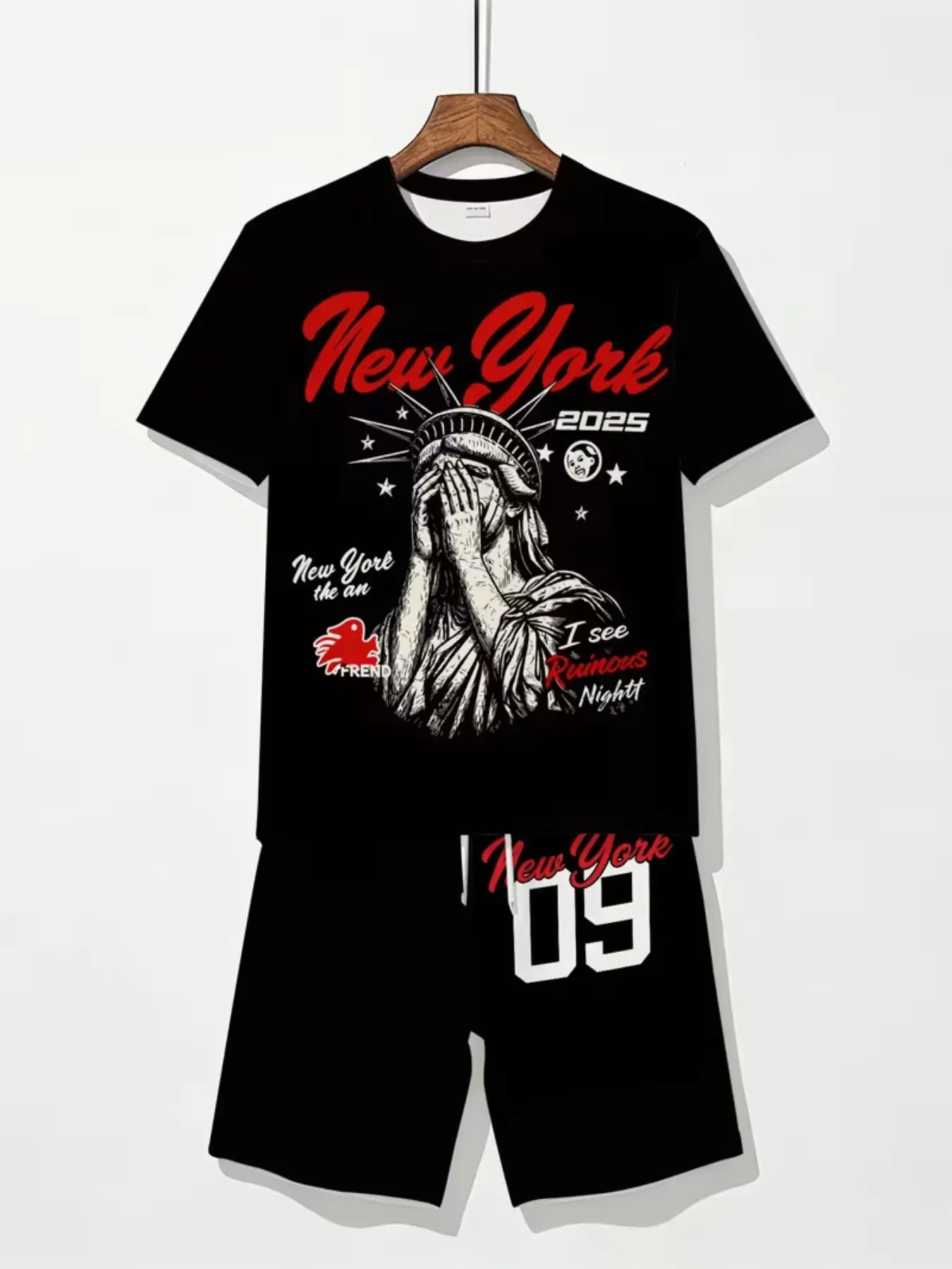 Men's Geometric Print Short Sleeve Graphic Tee & Track Shorts Set, Casual Fitted Summer, Breathable Fabric Outdoor Wear