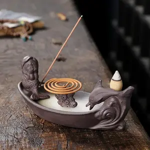 Mermaid Design Ceramic Incense Burner, Backflow Incense Burner, Incense Stick Holder, Home Fragrance Holder for Living Room Bedroom Office, Scented