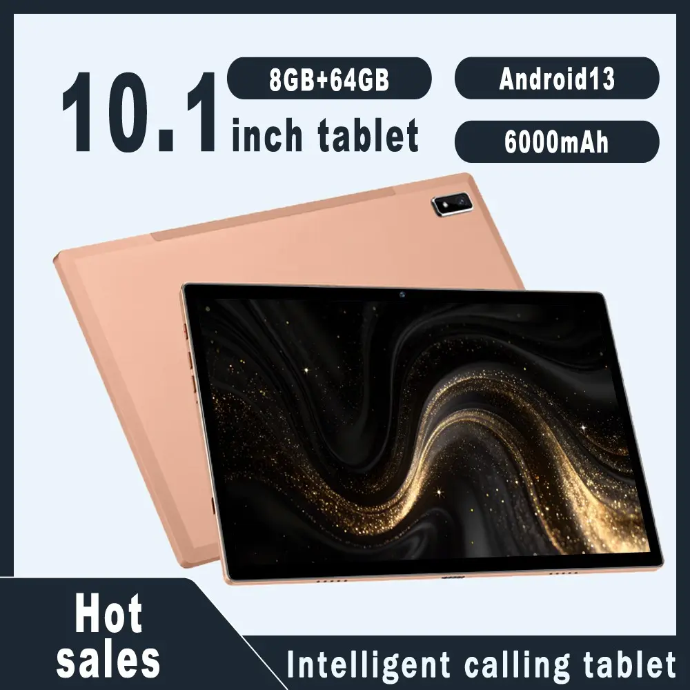 10.1-inch Android Touchscreen Unlocked Smart tablet Wireless Touchscreen Tablet with 8GB RAM and 64GB ROM for calling. The tablet supports cellular WIFI function, Bluetooth function, dual cameras, SIM card, TF card, and 6000mAh battery