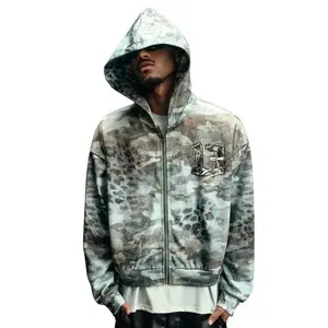 Men's Casual Street Hip Hop Vintage Distressed Camouflage Sweatshirt, Fall, Winter