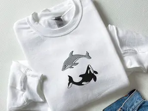 Embroidered Orca & Dolphin Sweatshirt Embroidered Yin Yang Sweatshirt Orcas Shirt Dolphin Shirt Ocean Shirt Fish Shirt Marine Shirts