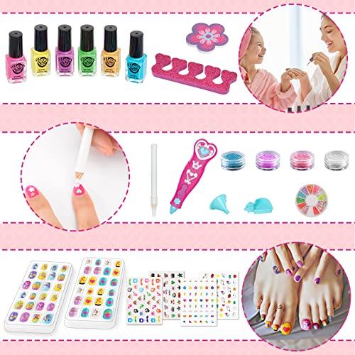 BATTOP Kids Nail Set for Girls, Nail Art Kits with Nail Dryer & Glitter Pen, Quick Dry & Peel Off & Non-Toxic Nail , Christmas Birthday Gifts for Girls Ages 6 7 8 9 10 11 12