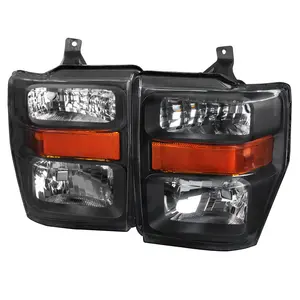 2008-2010 Ford F-250/F-350/F-450 Super Duty Factory Style Headlights w/ Amber Reflectors (Matte Black Housing/Clear Lens)