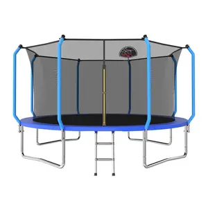 Mersco 8/10/12/14 ft Trampoline for Kids Upgraded 960Lbs Trampoline Capacity for 3 Kids with Hoop & Safety Enclosure Net Blue,Gift for Boys Girls, Jumping