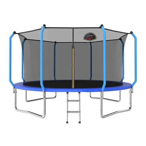 Mersco Kids Heavy-Duty Recreational Trampoline (8/10/12/14 FT), Holiday Gifting, Daily Exercise, Fully Galvanized Frame with Safety Net, Basketball Hoop, 960Lbs Capacity, Increased Zipper Length, All Installation Included, High-Bounce Outdoor Jumper