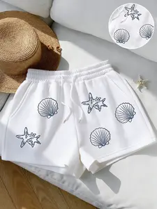Women's Casual Loose Sporty Shorts, Starfish Shell Print, Soft Breathable Fabric, Comfortable Fashion, Perfect for Leisure or Beach Outings