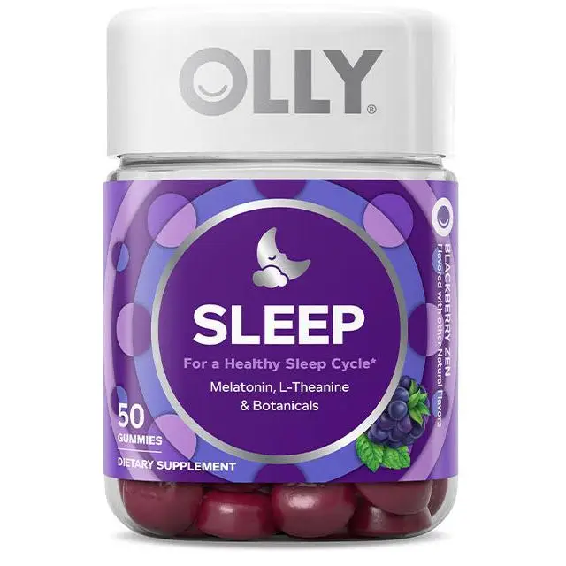 OLLY Sleep Gummy - 50 Gummies with 3 mg Melatonin, L-Theanine, Chamomile, Lemon Balm, Blackberry Flavor, Healthcare Dietary Occasional Sleep Aid