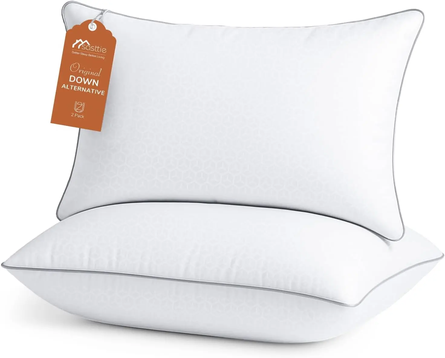 Queen Size Firm Standard Pillows, 2-Pack - Oeko-Tex Certified Down Alternative Filling - Hotel Quality, Machine Washable for Side/Back Sleepers