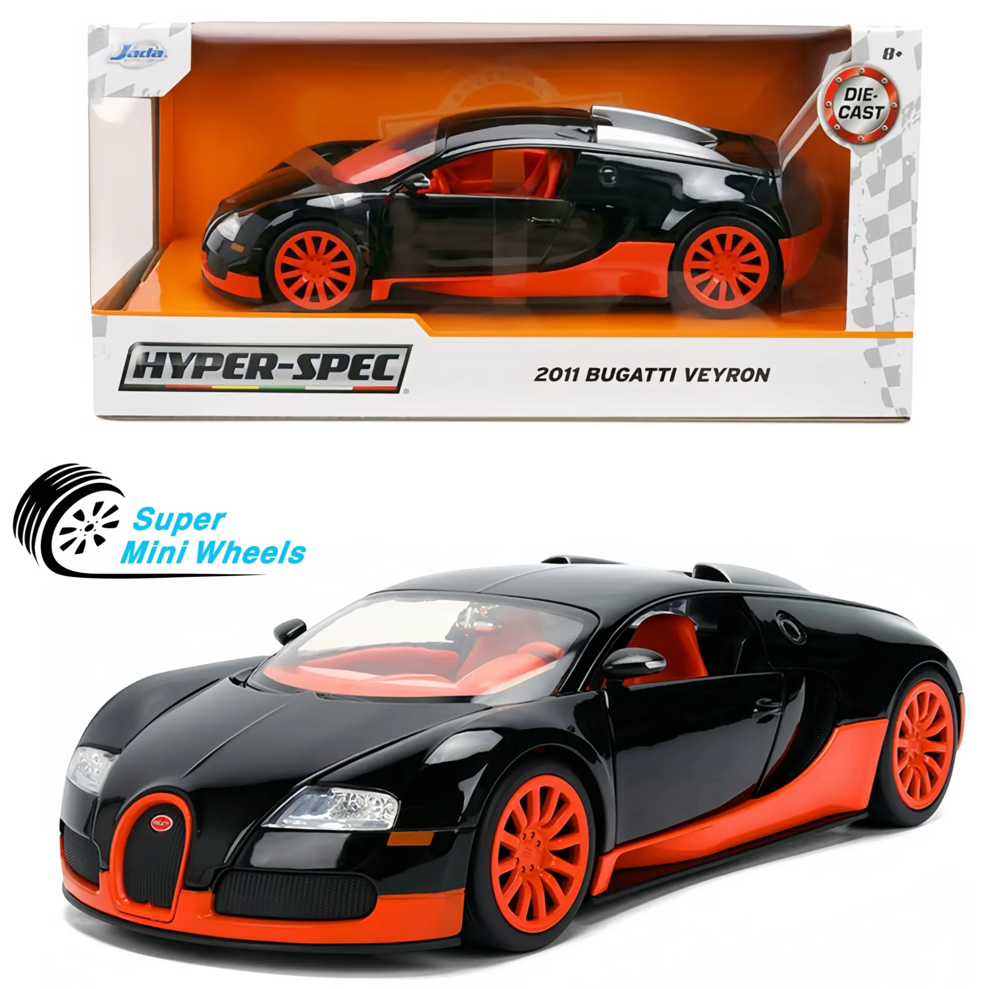 Jada 1:24 Bugatti Veyron 2011 – Black Orange – Hyper-Spec #37642