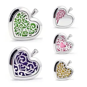 GAb Scent Necklace Pendant Tree of Life Love Heart 361L Stainless Steel t with Refill Pads,Daliy