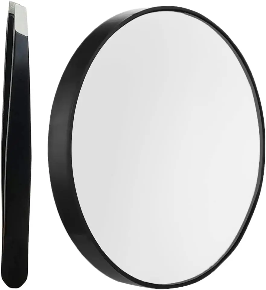 10X Magnifying Makeup Mirror with 2 Suction Cups, 3.5" Compact Round Travel Mirror, Portable Bathroom Vanity Mirror for Precision Tweezing & Blackhead Removal Facial Grooming Face Grooming