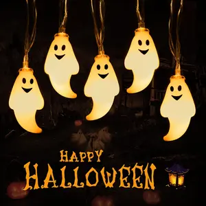 20-LED Spooky Halloween String Lights, Waterproof Lightweight Battery-Operated Ghost & Abs Flameless Hanging Floating Candles, Warm White Soft Glow for Fireplace Party Decor, Decoration, Lighted Decorative Lights
