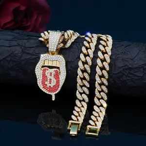 Frozen Crazy Dollar Blazing Tongue Creative Pendant with Hip Hop Cuban Chain Necklace for Unisex