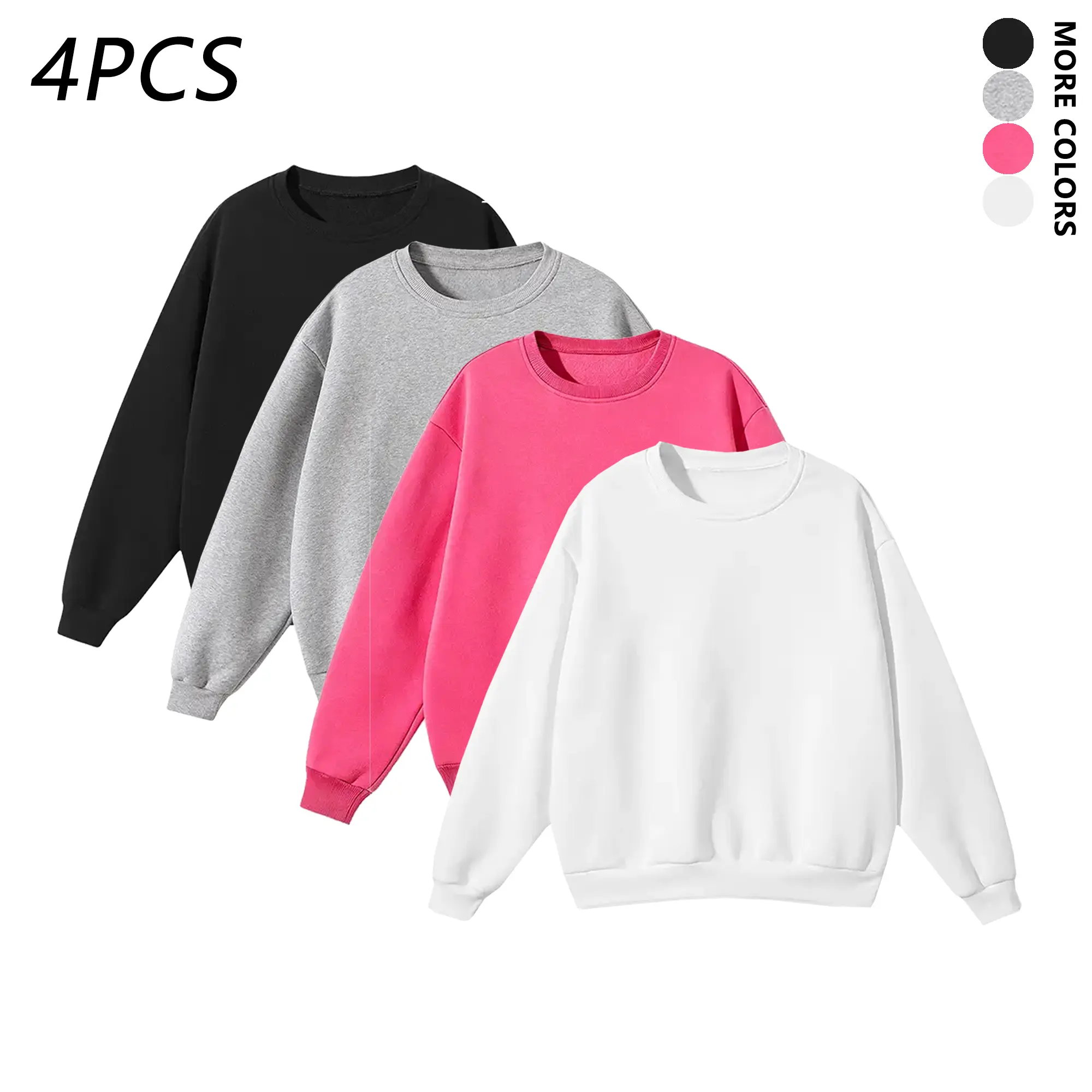 4-pack men’s classic fashion crewneck pullover sweatshirts, long sleeves for spring/autumn, breathable knit fabric with an ultra-soft, skin-friendly feel; elastic ribbed cuffs and hem, suitable for fitness, training, sports, and more.