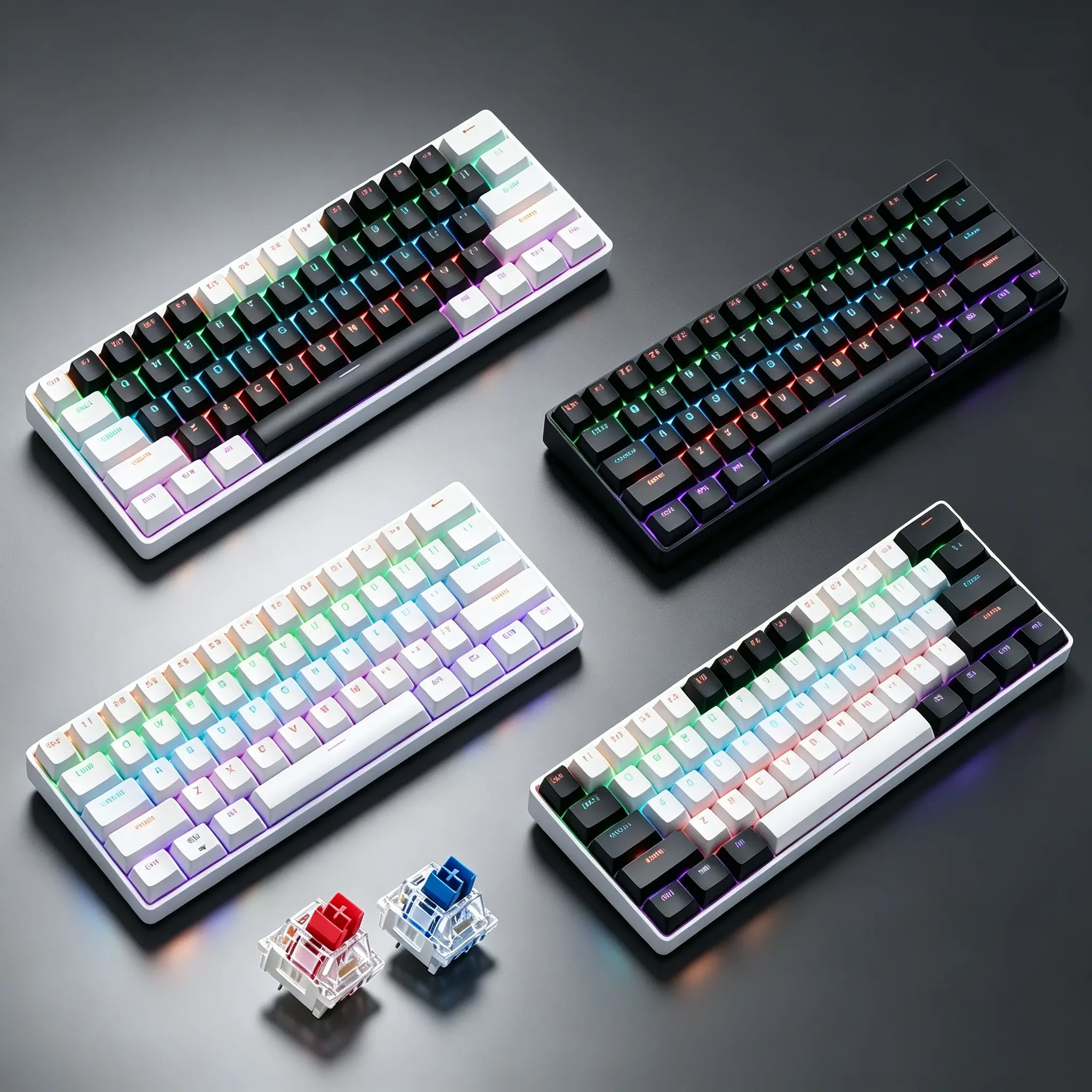 60% Mechanical Gaming Keyboard 61 Keys Full Hot Swappable Linear Red Switch RGB Backlit Mini Compact Keyboard Anti-Ghosting FN Multimedia Function Compatible with Windows Mac Android Linux for Office PC Gaming