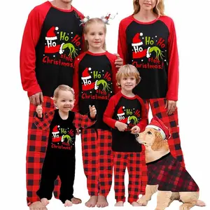 Family Matching Christmas Pajamas Set Letter Print Tops and Red Plaid Pants XMAS Sleepwear Jammies Set