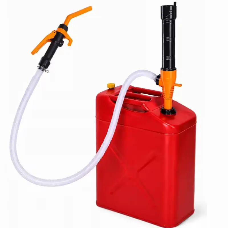 Fuel Transfer Pump – Portable 2.4 GPM Battery Operated Siphon Pump with 47" Oil‑Resistant Hose, Flow Control Nozzle & Gloves, for Gas/Diesel/Kerosene/Water, Car/RV/Generator/Lawn Mower (Orange)