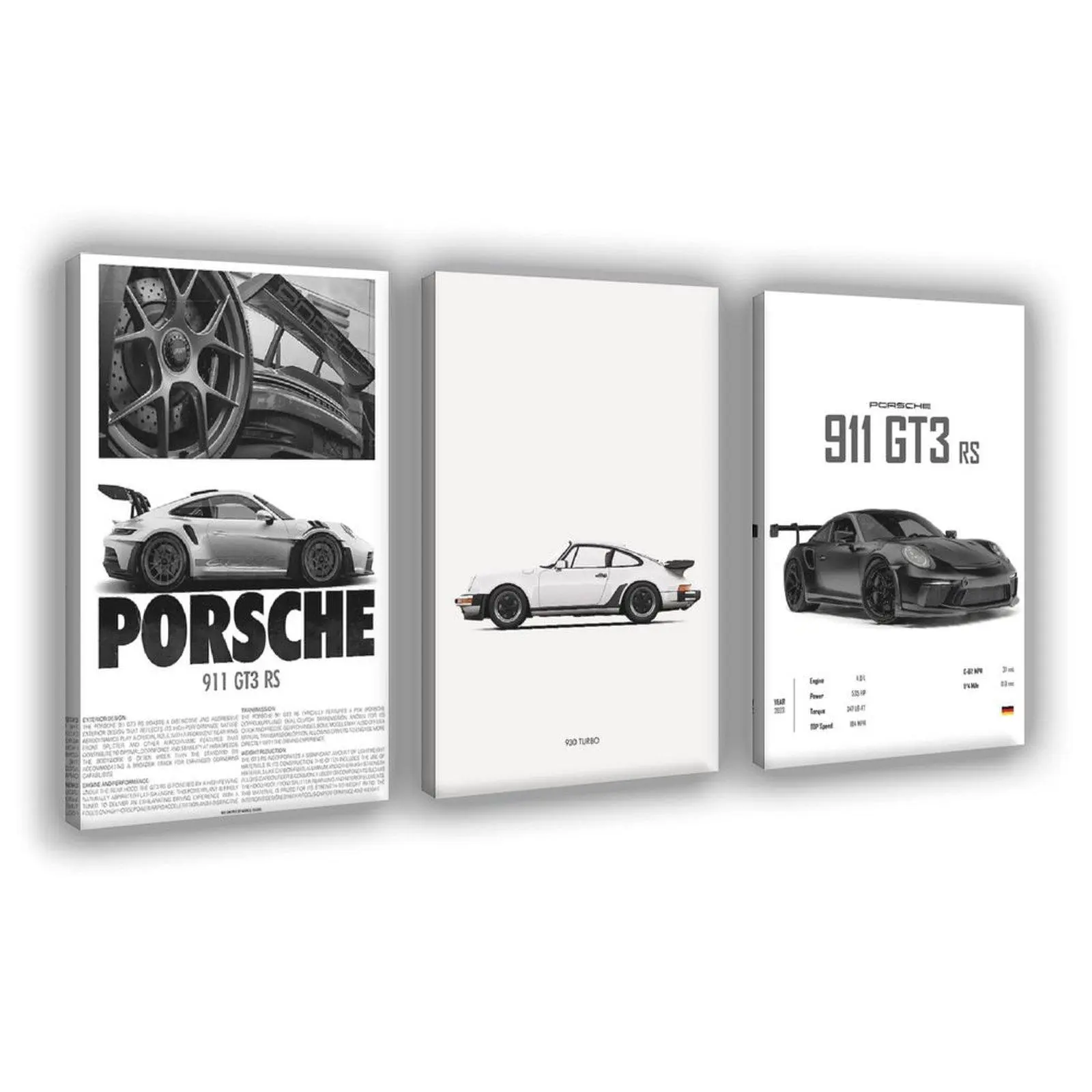 Three Porsche 911 GT3 RS posters, exclusive space posters for men, supercar wall decorations and racing car decorations