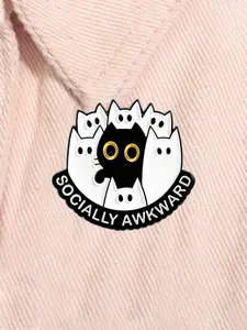 Cute Introvert Cat Enamel Pin Funny Misfit Kitten Socially Awkward Cartoon Animal Alloy Brooch Lapel Backpack Badge Fashion Jewelry Accessories Gift for Friends