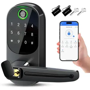 Keyless Entry Door Lock with Handle,Digital  Lock with Keypad Code,Fingerprint  Locks for Front Door,Electric Door Knob via App Control, for Exterior/Interior/Entry/Bedroom Doors