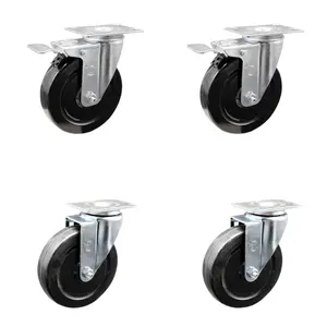 Service Caster SCC-TTL20S514-HRS-2-S-2 Heavy-Duty Hard Rubber Swivel Top Plate Caster, 5 in. Black Lockable Double Swivel Wheels - Set of 4