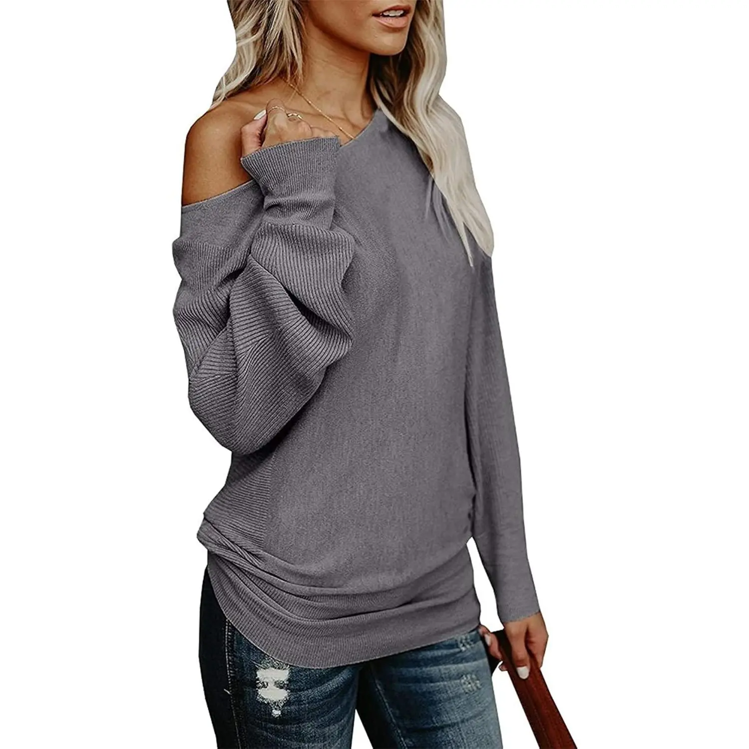 PASLTER Womens Off The Shoulder Sweater Oversized Casual Knit Sweaters Pullover