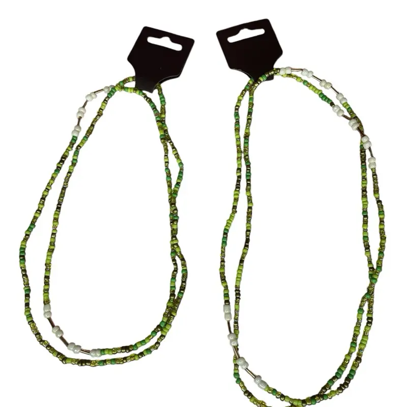 TNW Green hormany Removable Waist-beads - Green and White Beaded jewelry for Your Waistwear Needs