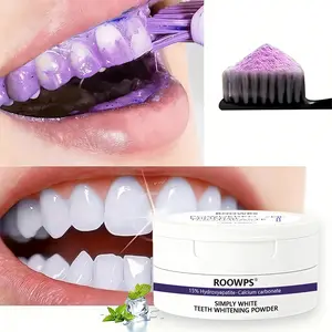 ROOWPS Purple Teeth Whitening Powder (With a spoon attached). Whitening Remineralizing Tooth Powder (Mint). Teeth Whitening Powder with Hydroxyapatite, Color Correction, Stain Removal, Just Ingredients.