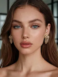 1 pair of retro light luxury line tassel studded diamond earrings, Trendy Jewelry, suitable for daily commuting, vacation and dating, and also a surprising exquisite small gift.