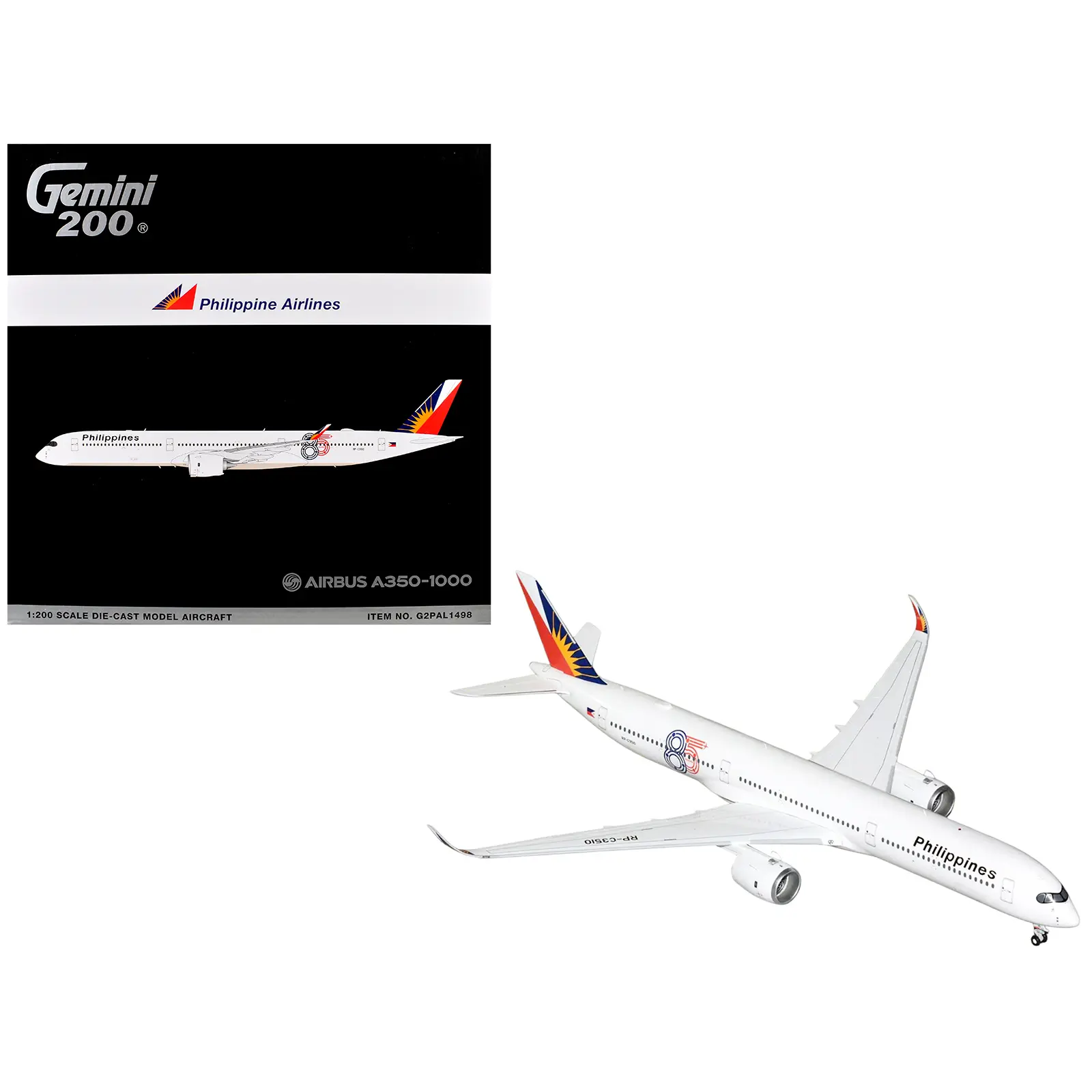 Airbus A350-1000 Commercial Aircraft "Philippine Airlines" White with Tail Graphics 1/200 Diecast Model Airplane by GeminiJets