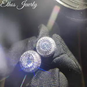 Micro Pave AAA Zircon Ice-clear cut cubic zirconia copper-inlaid stud earrings, European and American couple style, round full cubic zirconia hip-hop personality stud earrings, suitable for both men and women CZ Stud Earrings Sterling