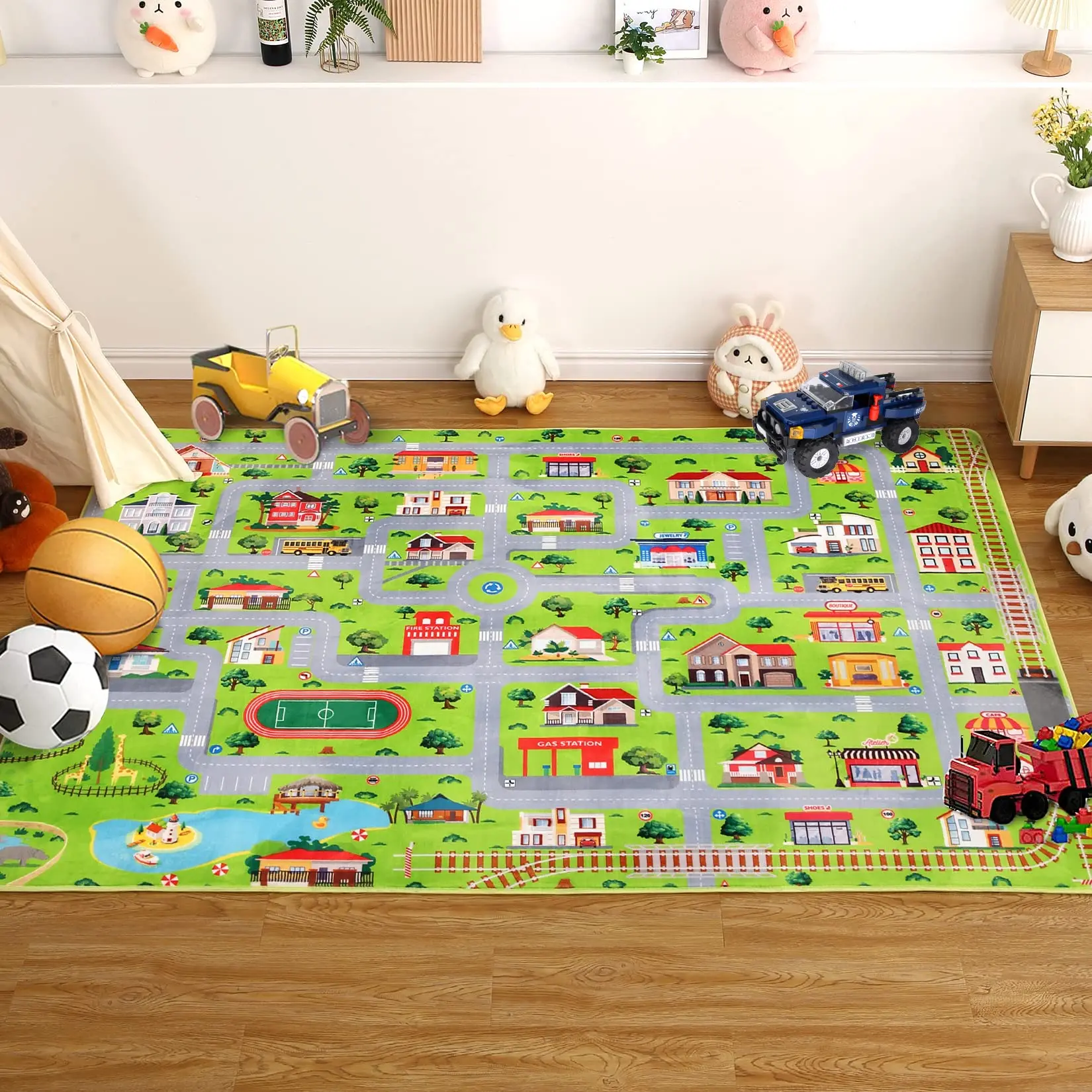 GARVEE Large 8x10 Rug for Playroom and Bedroom, Non-Slip Car Road Play Mat for Toddlers and Children, Fun and Durable Kids Carpet Playmat for Toy Cars and Active Play Areas